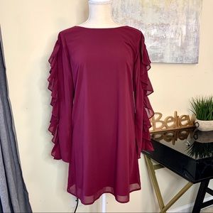 LULU'S Burgundy Long Sleeve Flowy Dress